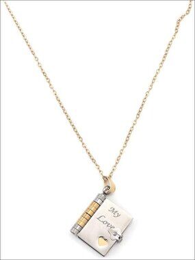 Stainless Steel Book Pendant Necklace with Engraved Love Pages